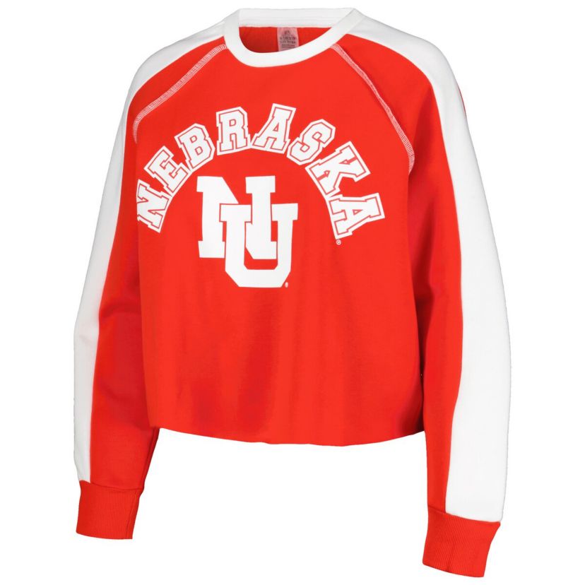 NCAA Nebraska Huskers Blindside Raglan Cropped Pullover Sweatshirt