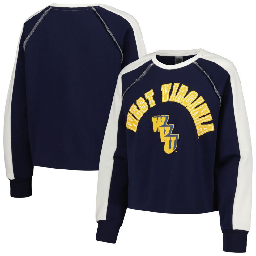 NCAA West Virginia Mountaineers Blindside Raglan Cropped Pullover Sweatshirt