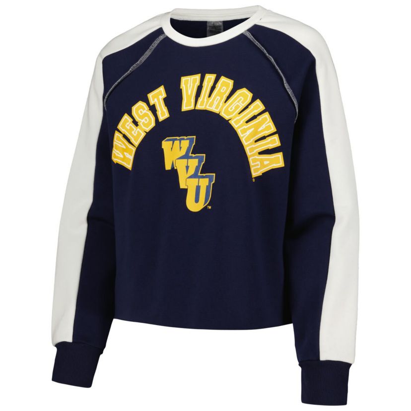 NCAA West Virginia Mountaineers Blindside Raglan Cropped Pullover Sweatshirt