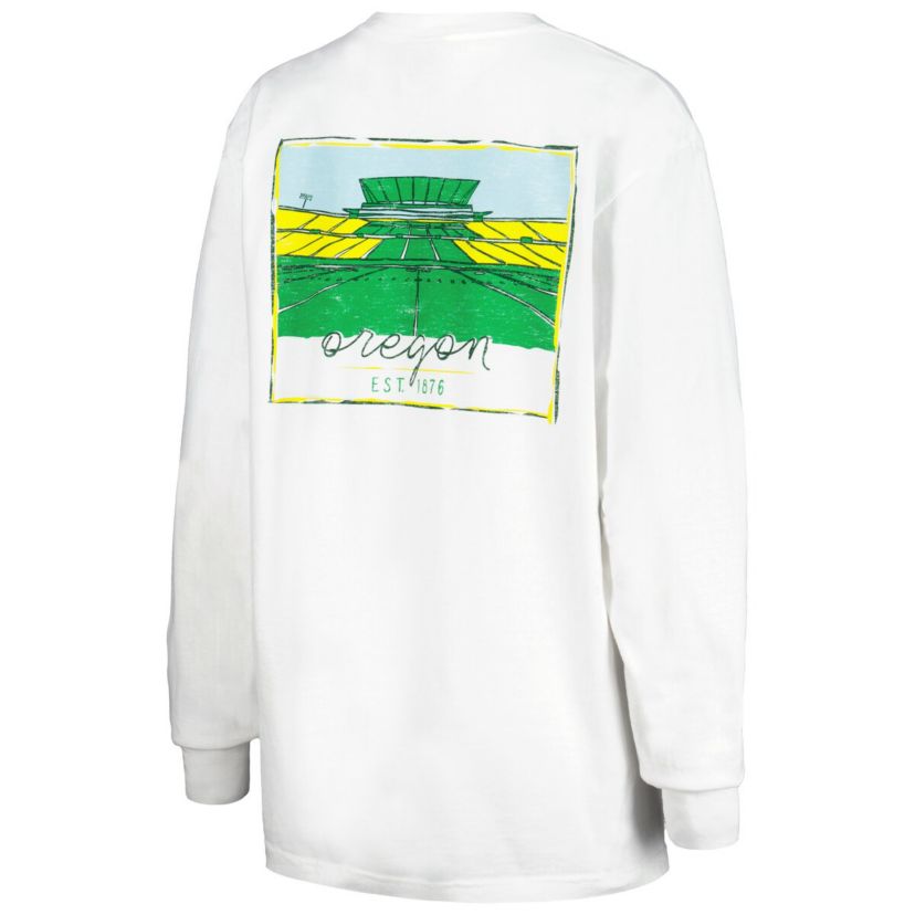 NCAA Oregon Ducks Hand-Drawn Stadium Oversized Long Sleeve T-Shirt