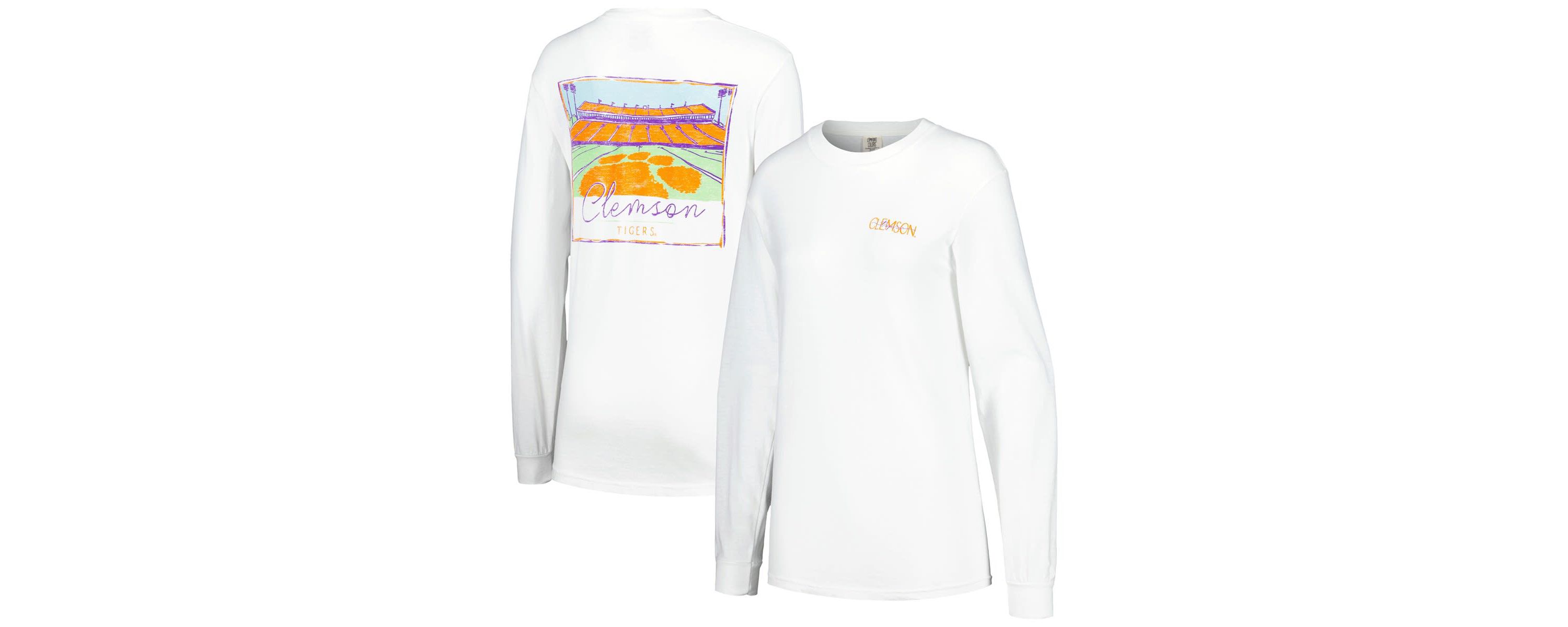 NCAA Clemson Tigers Hand-Drawn Stadium Oversized Long Sleeve T-Shirt