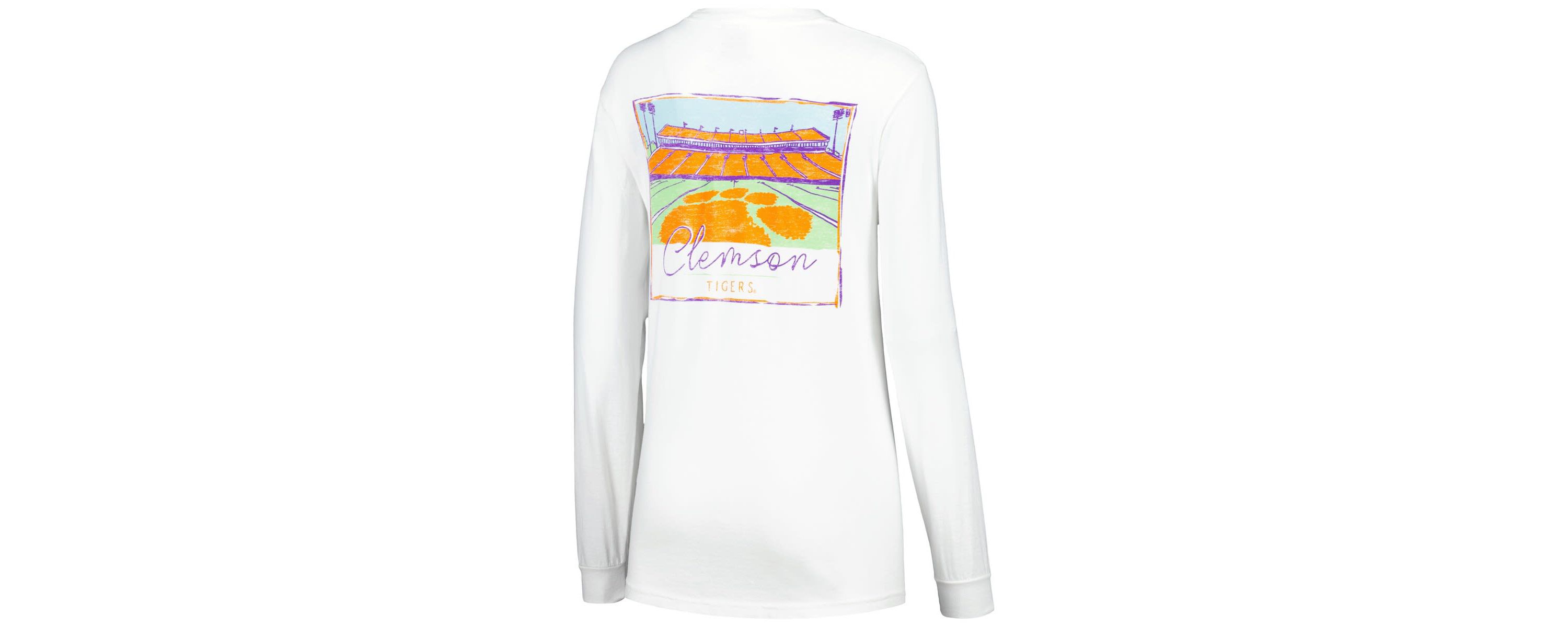 NCAA Clemson Tigers Hand-Drawn Stadium Oversized Long Sleeve T-Shirt