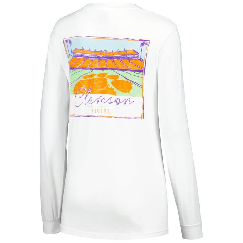 NCAA Clemson Tigers Hand-Drawn Stadium Oversized Long Sleeve T-Shirt