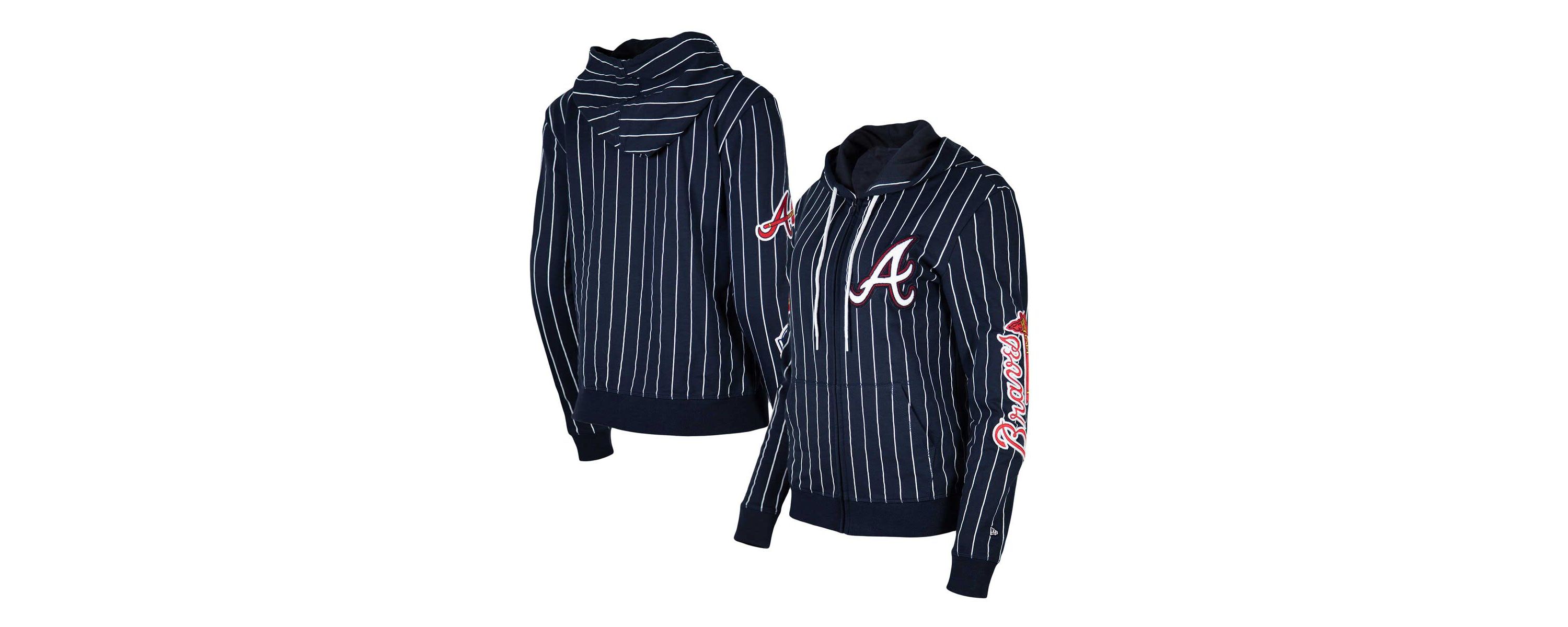 MLB Atlanta Braves Pinstripe Tri-Blend Full-Zip Hoodie Jacket