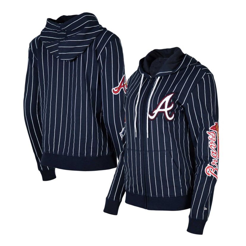 MLB Atlanta Braves Pinstripe Tri-Blend Full-Zip Hoodie Jacket
