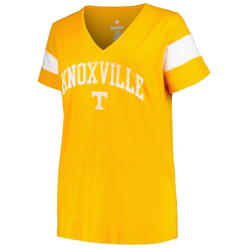 NCAA Tennessee Tennessee Volunteers Plus Size Arched City Sleeve Stripe V-Neck T-Shirt
