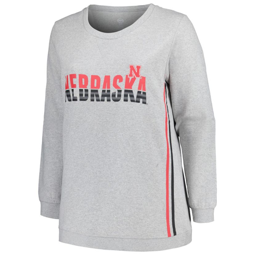NCAA Nebraska Huskers Plus Size Side Stripe Pullover Sweatshirt