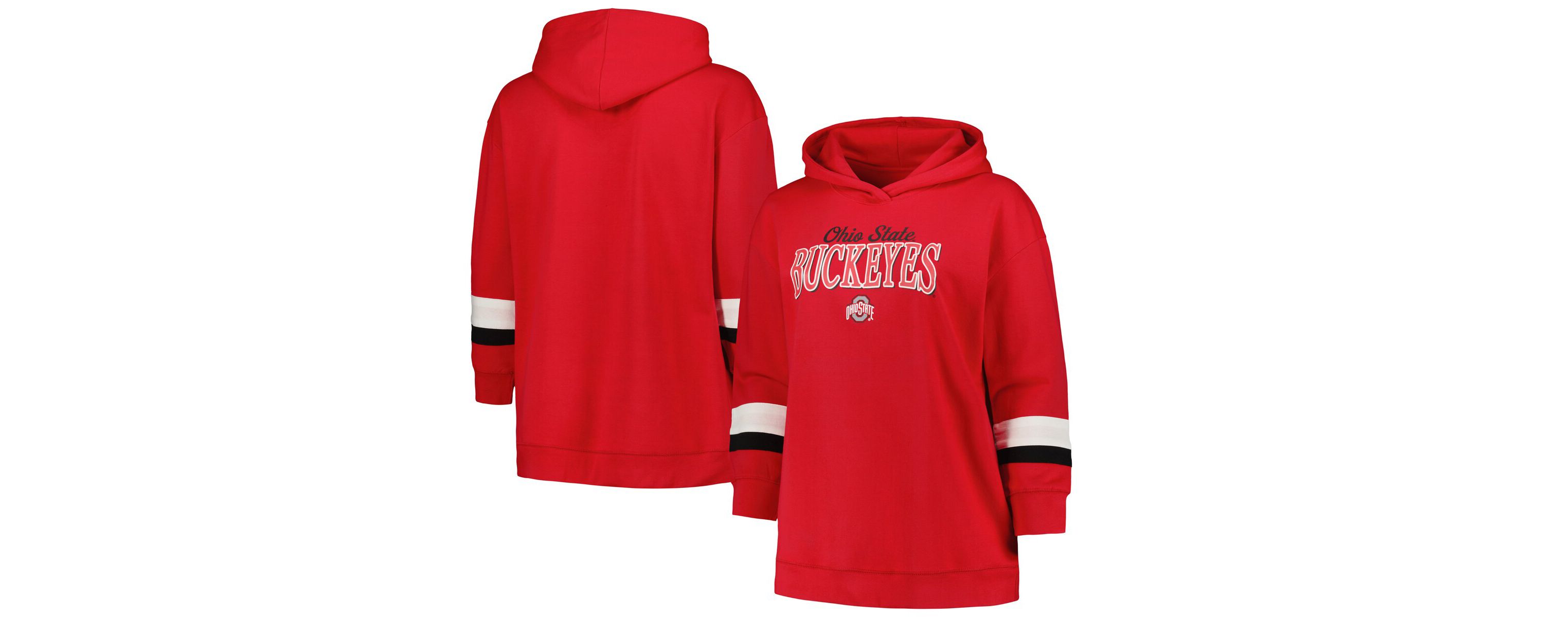 NCAA Ohio State Buckeyes Plus Size Badge Bridge Stripe Pullover Hoodie