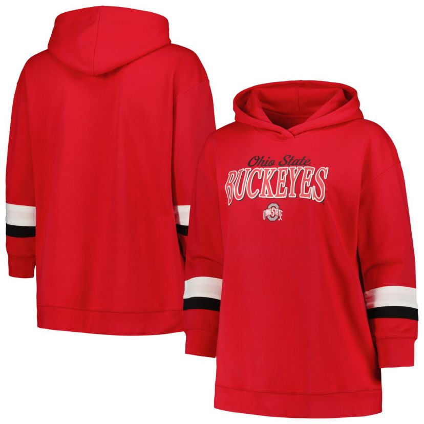 NCAA Ohio State Buckeyes Plus Size Badge Bridge Stripe Pullover Hoodie