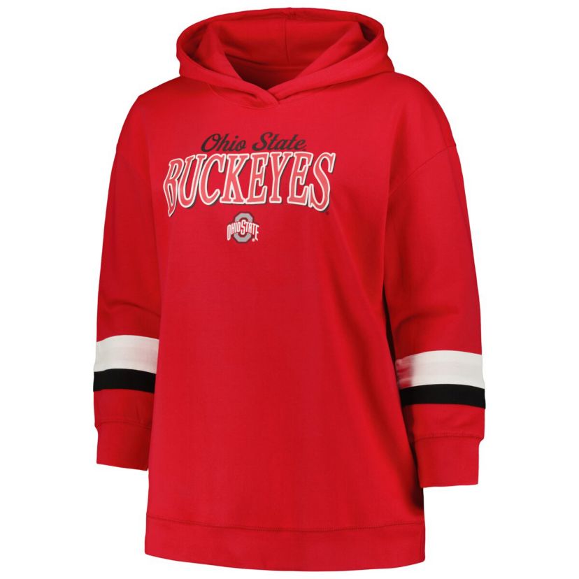 NCAA Ohio State Buckeyes Plus Size Badge Bridge Stripe Pullover Hoodie