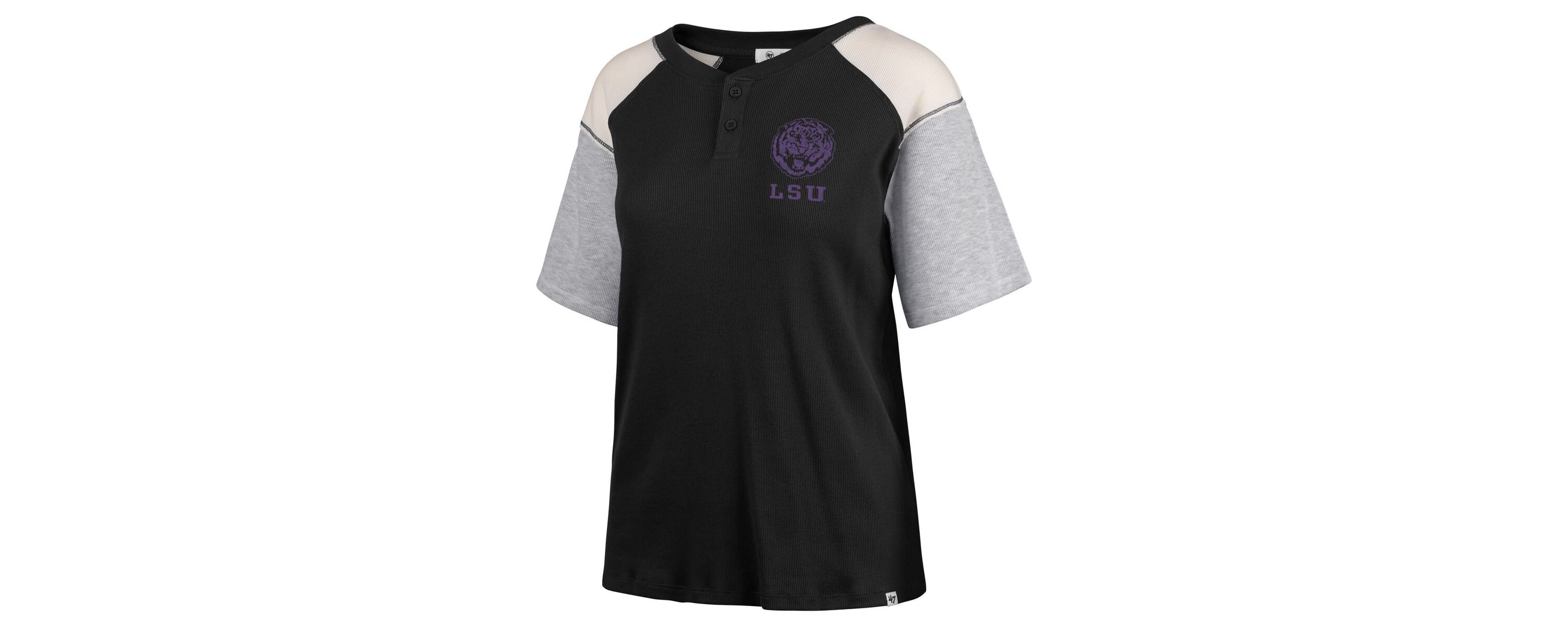 NCAA LSU Tigers Underline Harvey Colorblock Raglan Henley T-Shirt