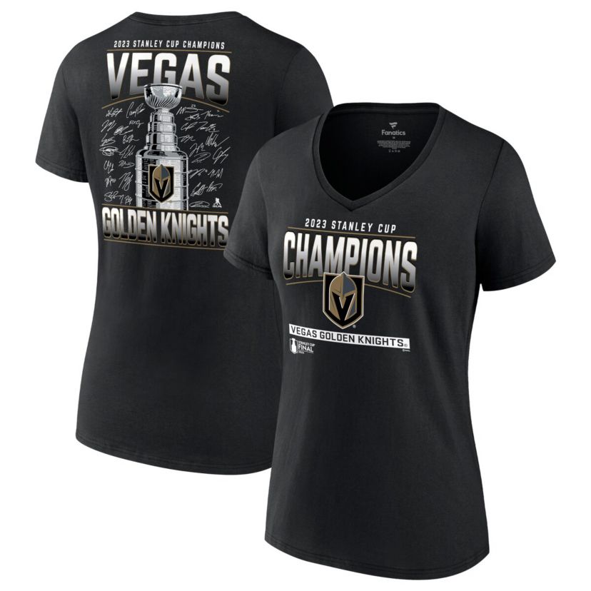 NHL Fanatics Vegas Golden Knights 2023 Stanley Cup s Signature Roster V-Neck T-Shirt