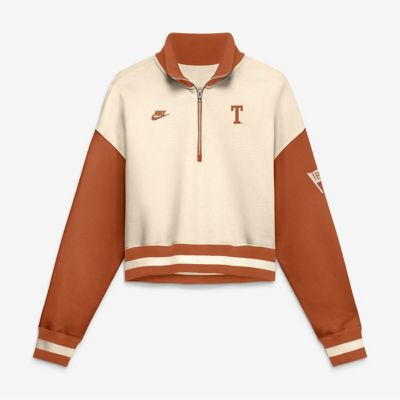 NCAA Nike Natural/Texas Texas Longhorns Oversized Legacy Color Block Cropped Quarter-Zip Pullover
