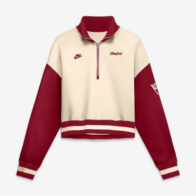 Stanford Cardinal NCAA Nike Natural/Cardinal Stanford Oversized Legacy Color Block Cropped Quarter-Zip Pullover