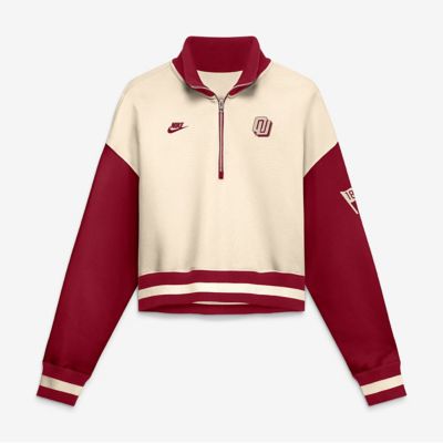 NCAA Nike Natural/Crimson Oklahoma Sooners Oversized Legacy Color Block Cropped Quarter-Zip Pullover