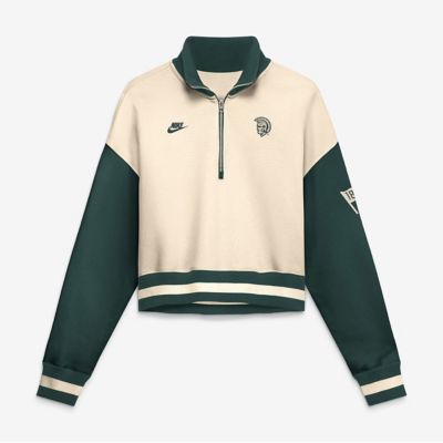 NCAA Nike Natural/Green Michigan State Spartans Oversized Legacy Color Block Cropped Quarter-Zip Pullover