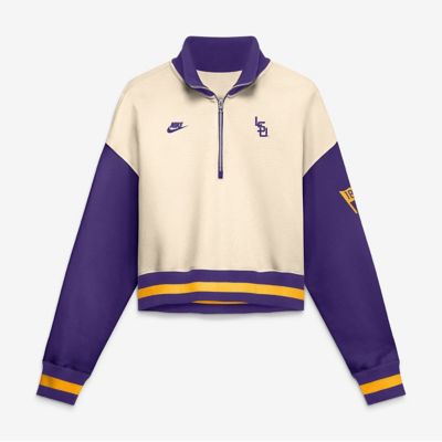NCAA Nike Natural/Purple LSU Tigers Oversized Legacy Color Block Cropped Quarter-Zip Pullover