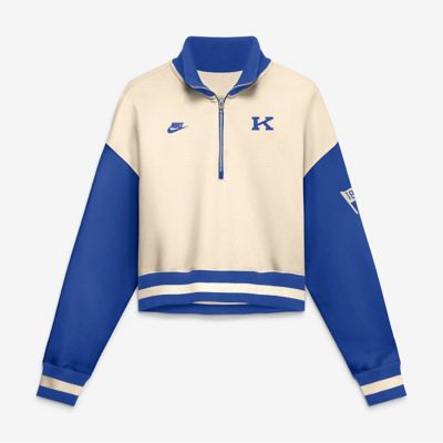 NCAA Nike Natural/Royal Kentucky Wildcats Oversized Legacy Color Block Cropped Quarter-Zip Pullover