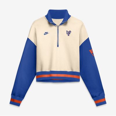 Women's NCAA Nike Natural/Royal Florida Gators Oversized Legacy Color Block Cropped Quarter-Zip Pullover, XL