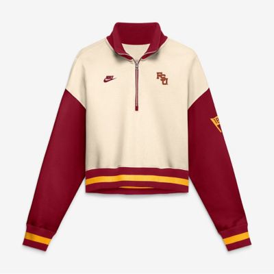 NCAA Nike Natural/Scarlet Florida State Seminoles Oversized Legacy Color Block Cropped Quarter-Zip Pullover, XL