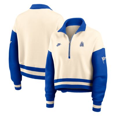 Duke Blue Devils NCAA Nike Natural/Royal Duke Devils Oversized Legacy Color Block Cropped Quarter-Zip Pullover