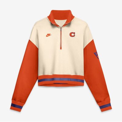 NCAA Nike Natural/Orange Clemson Tigers Oversized Legacy Color Block Cropped Quarter-Zip Pullover