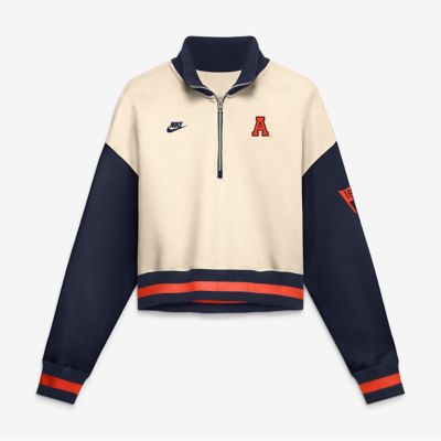 Women's NCAA Nike Natural/Navy Auburn Tigers Oversized Legacy Color Block Cropped Quarter-Zip Pullover