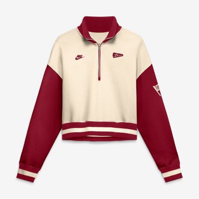 Alabama Crimson Tide NCAA Nike Natural/Crimson Alabama Tide Oversized Legacy Color Block Cropped Quarter-Zip Pullover