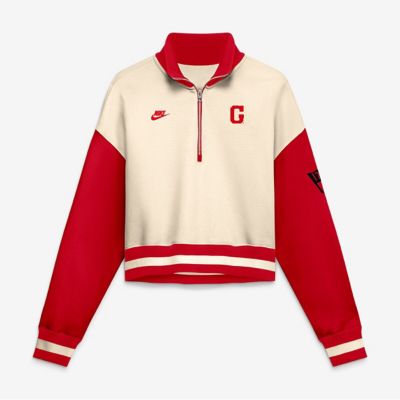 NCAA Nike Natural/Red Georgia Bulldogs Oversized Legacy Color Block Cropped Quarter-Zip Pullover