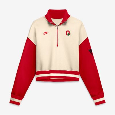 NCAA Nike Natural/Scarlet Ohio State Buckeyes Oversized Legacy Color Block Cropped Quarter-Zip Pullover