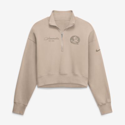 NCAA Nike Florida State Seminoles Neutral Collection Oversized Phoenix Fleece Cropped Quarter-Zip Sweatshirt