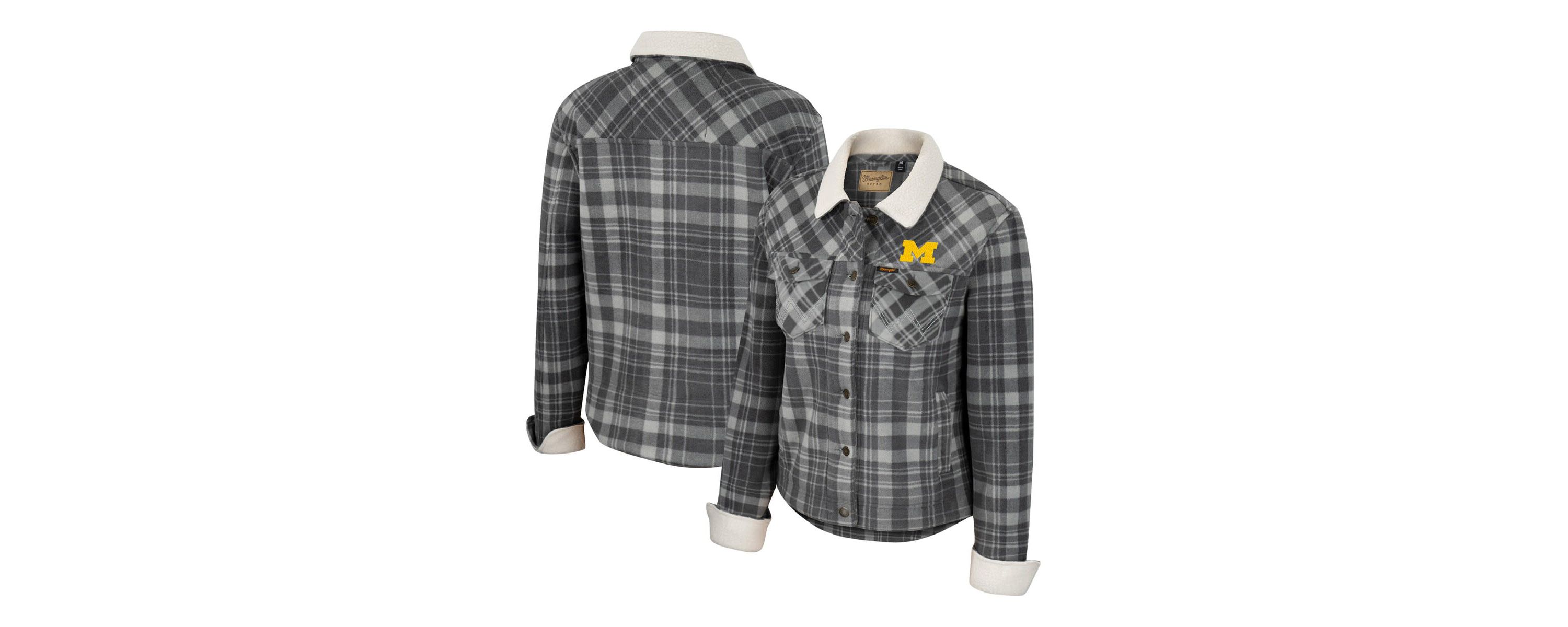 NCAA x Wrangler Michigan Wolverines Plaid Polar Fleece Button-Up Jacket