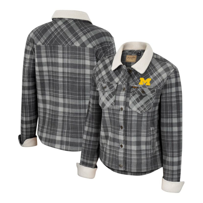 NCAA x Wrangler Michigan Wolverines Plaid Polar Fleece Button-Up Jacket