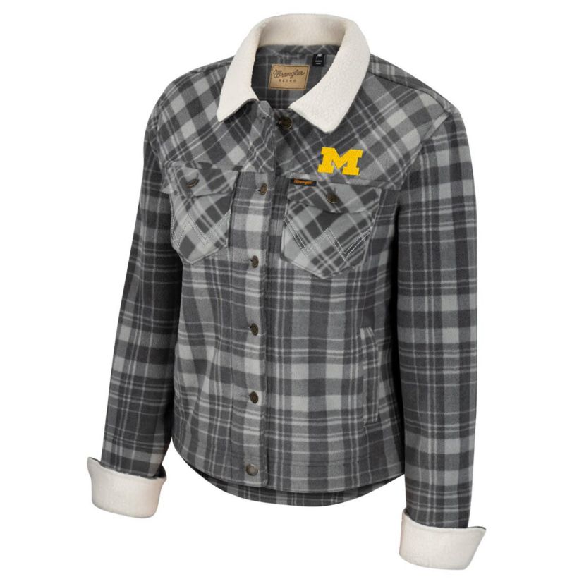 NCAA x Wrangler Michigan Wolverines Plaid Polar Fleece Button-Up Jacket