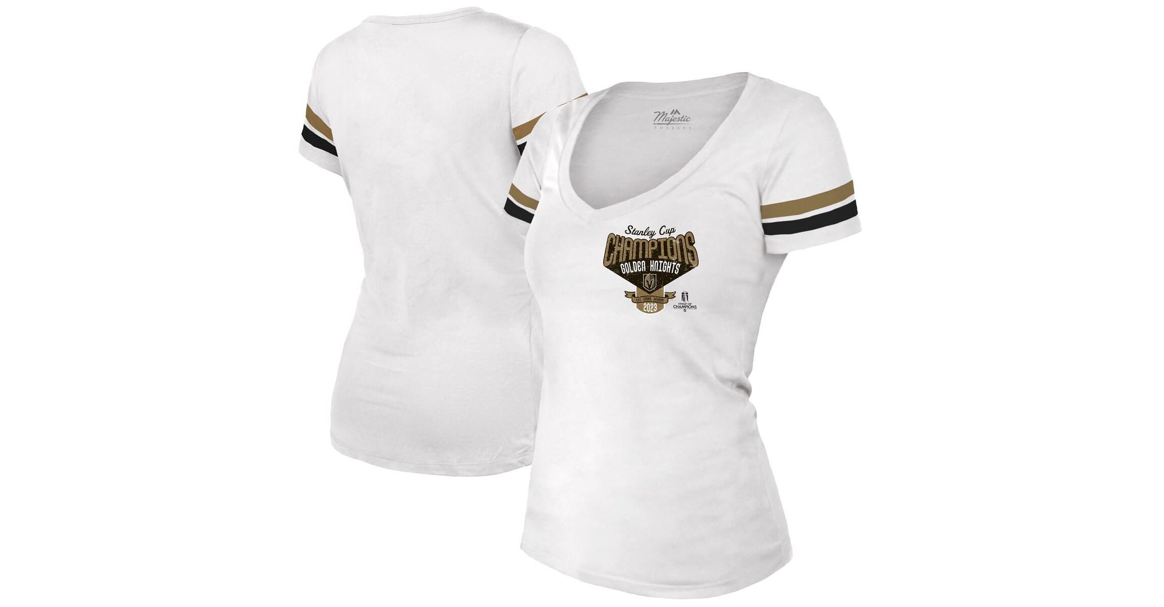 NHL Vegas Golden Knights 2023 Stanley Cup s Striped V-Neck T-Shirt