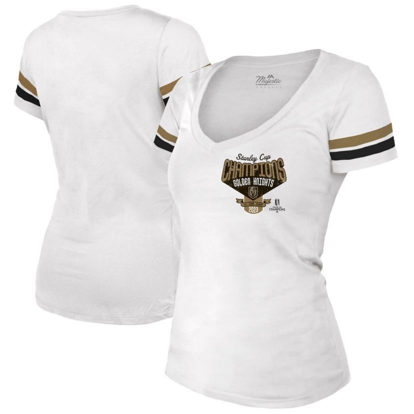 NHL Vegas Golden Knights 2023 Stanley Cup s Striped V-Neck T-Shirt