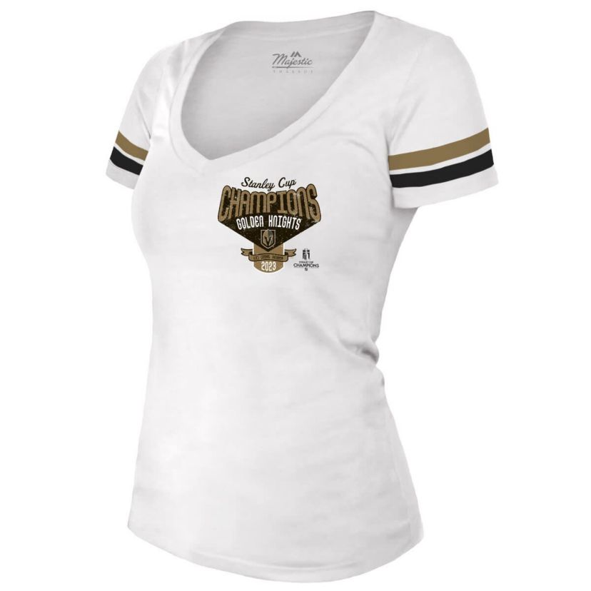 NHL Vegas Golden Knights 2023 Stanley Cup s Striped V-Neck T-Shirt