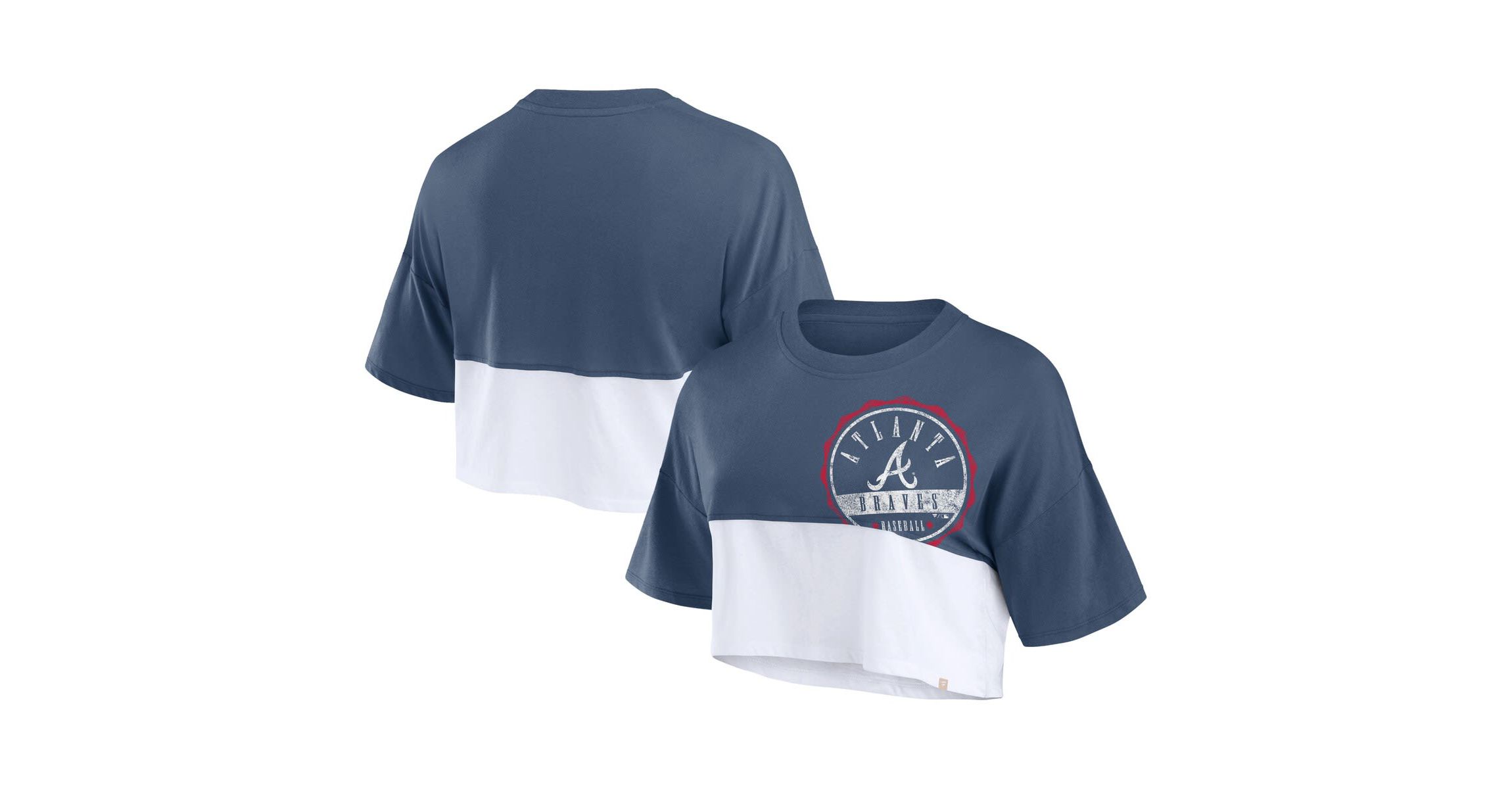 MLB Fanatics Atlanta Braves Color Split Boxy Cropped T-Shirt