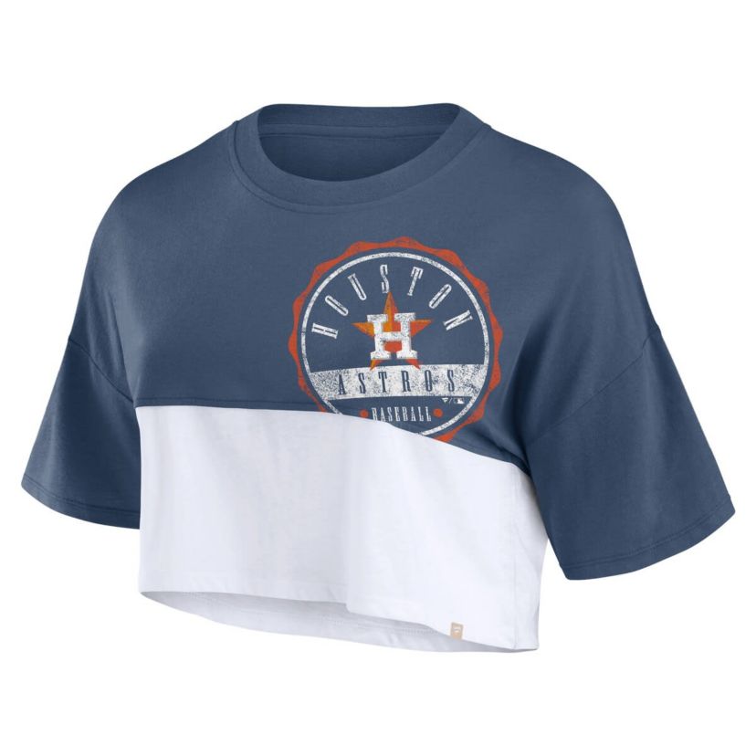MLB Fanatics Houston Astros Color Split Boxy Cropped T-Shirt
