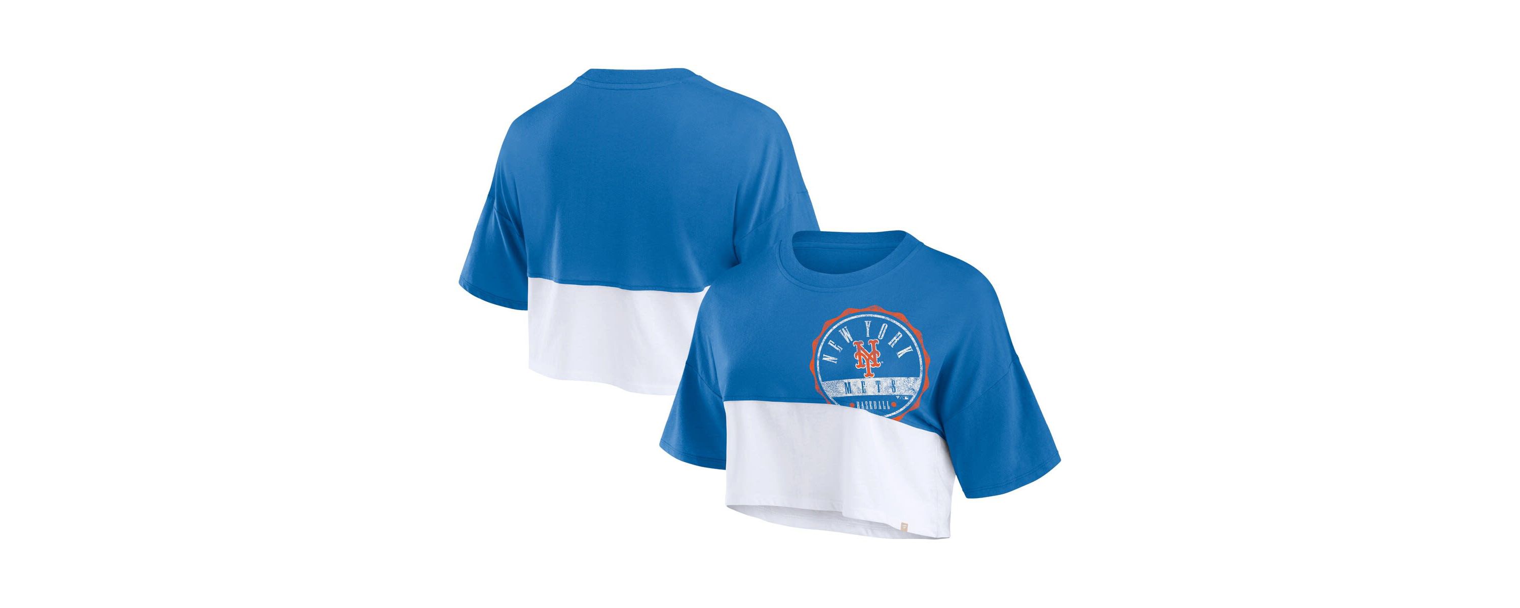 MLB Fanatics New York Mets Color Split Boxy Cropped T-Shirt