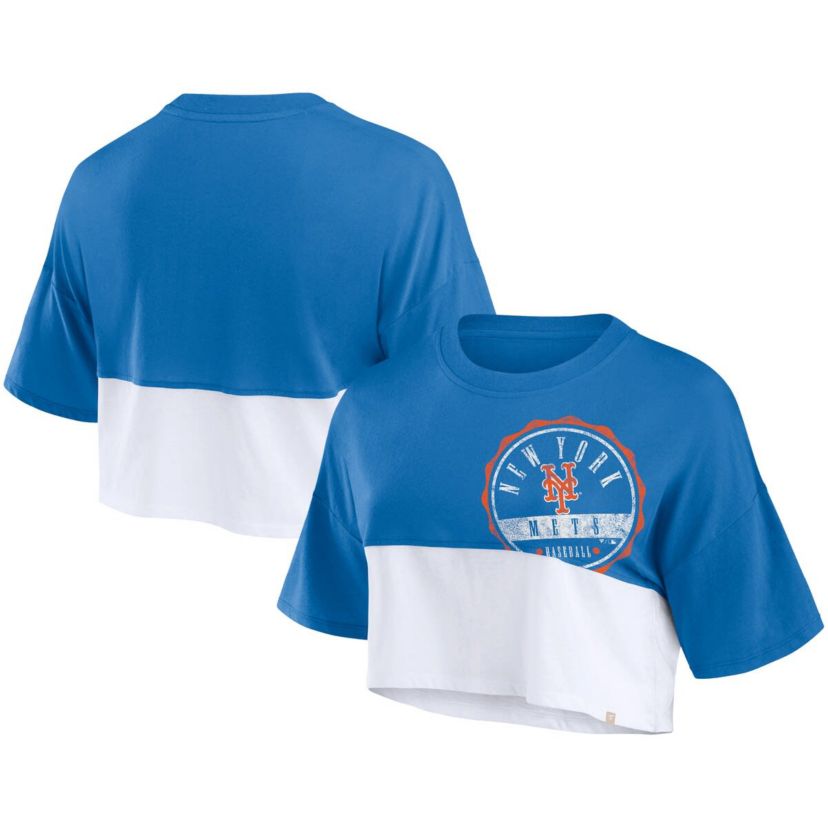 MLB Fanatics New York Mets Color Split Boxy Cropped T-Shirt