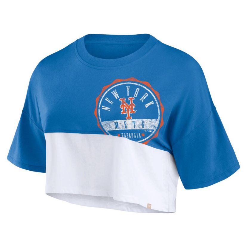 MLB Fanatics New York Mets Color Split Boxy Cropped T-Shirt