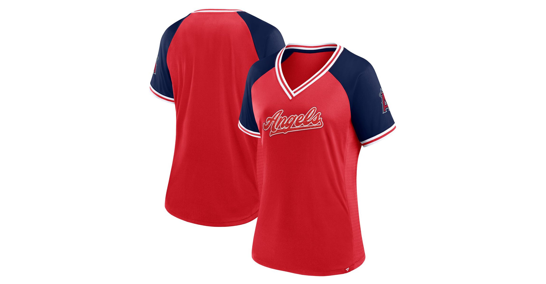 MLB Fanatics Los Angeles Angels Glitz & Glam League Diva Raglan V-Neck T-Shirt