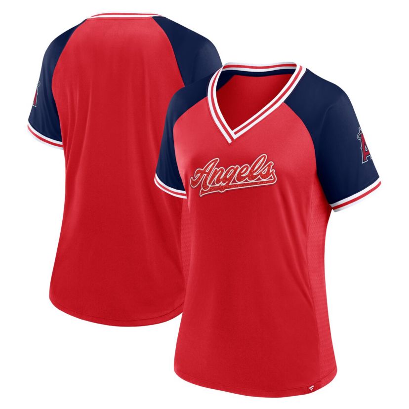 MLB Fanatics Los Angeles Angels Glitz & Glam League Diva Raglan V-Neck T-Shirt