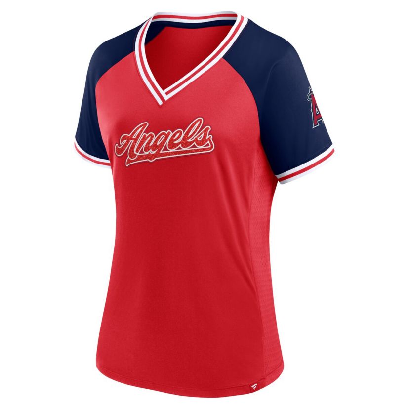 MLB Fanatics Los Angeles Angels Glitz & Glam League Diva Raglan V-Neck T-Shirt