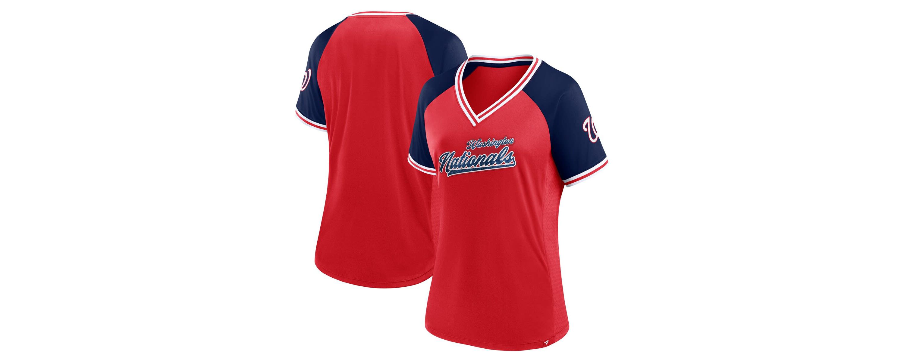 MLB Fanatics Washington Nationals Glitz & Glam League Diva Raglan V-Neck T-Shirt
