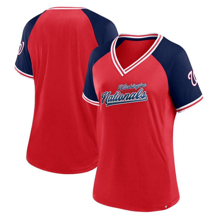 MLB Fanatics Washington Nationals Glitz & Glam League Diva Raglan V-Neck T-Shirt