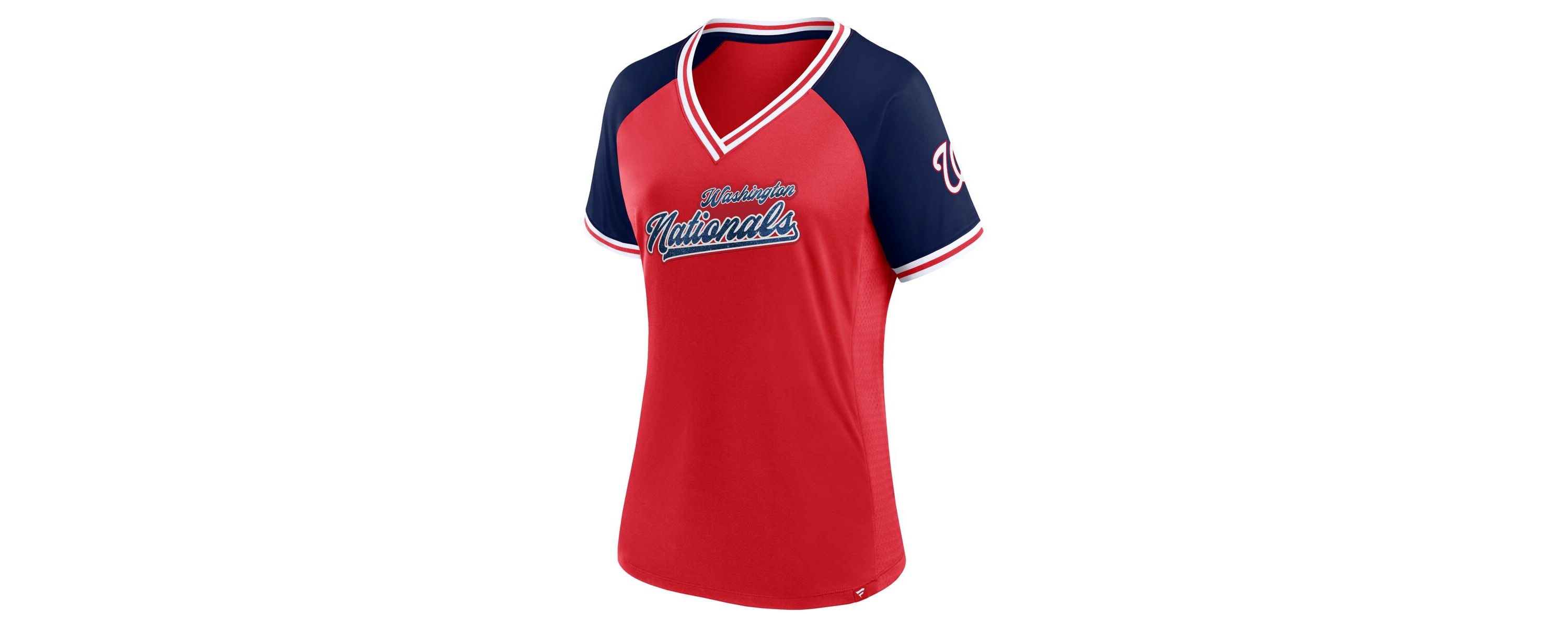 MLB Fanatics Washington Nationals Glitz & Glam League Diva Raglan V-Neck T-Shirt