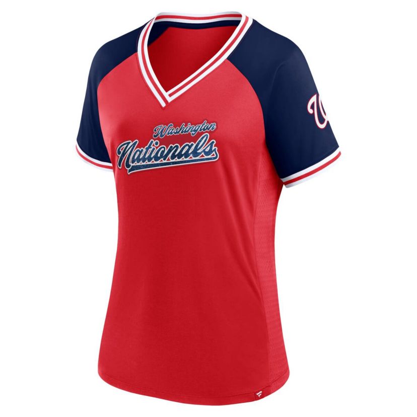 MLB Fanatics Washington Nationals Glitz & Glam League Diva Raglan V-Neck T-Shirt