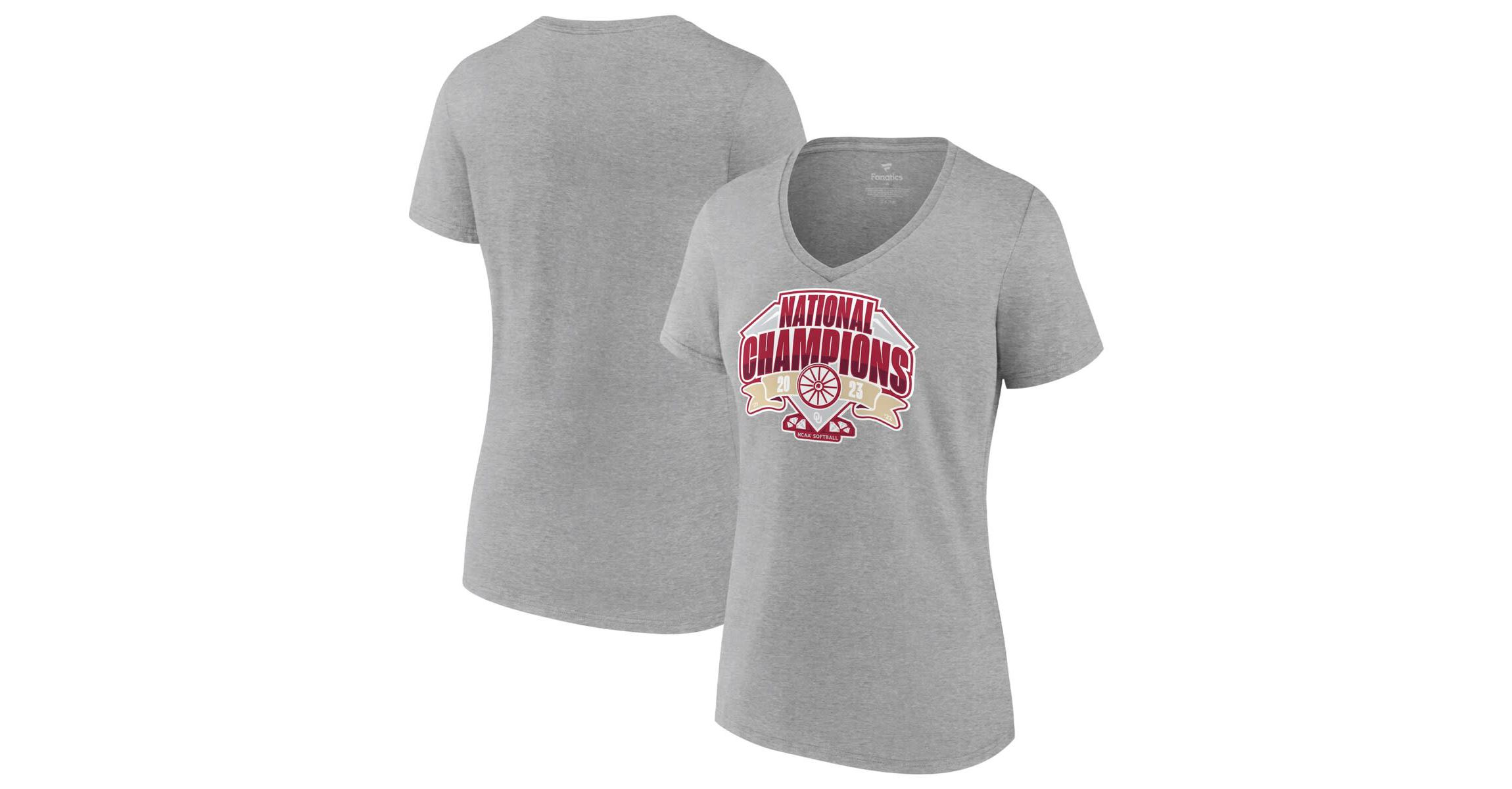 NCAA Fanatics Oklahoma Sooners 2023 NCAA Softball NCAA World Series s Official Logo V-Neck T-Shirt